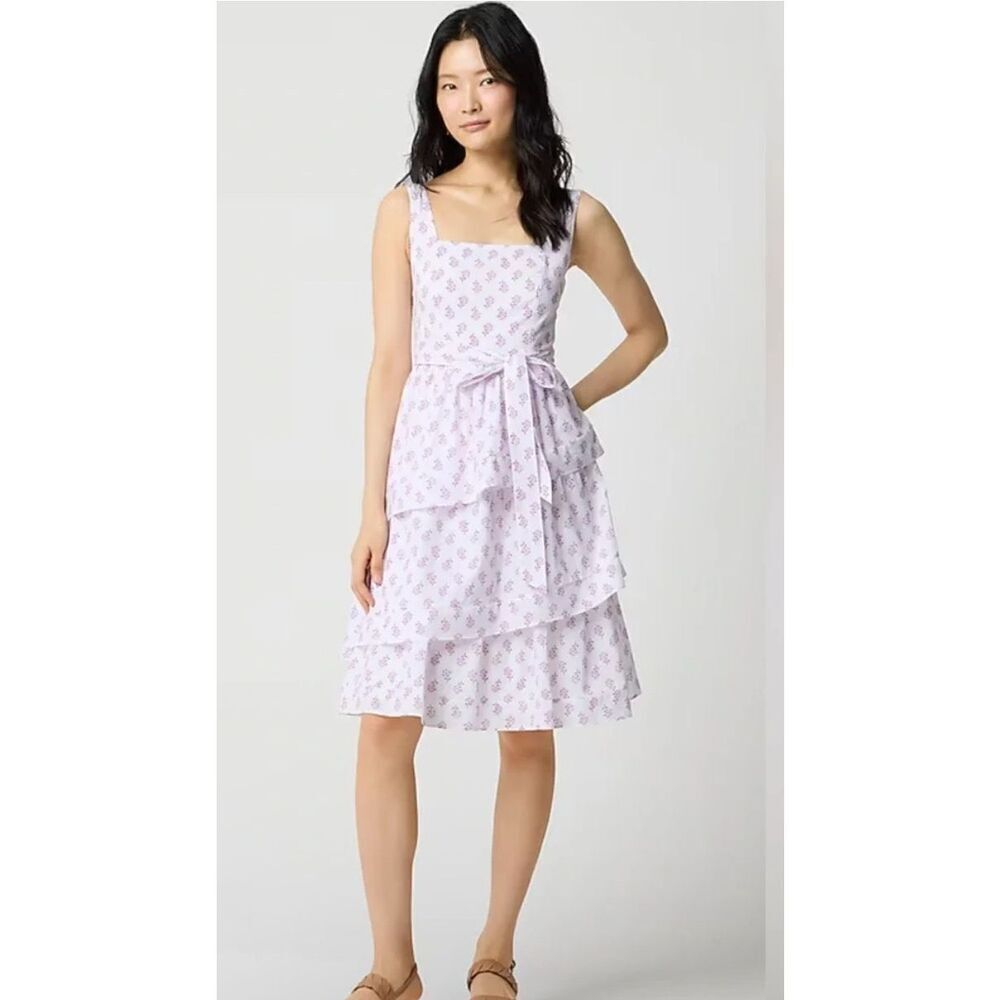 J. Crew NWT white lavender floral Tiered midi dress